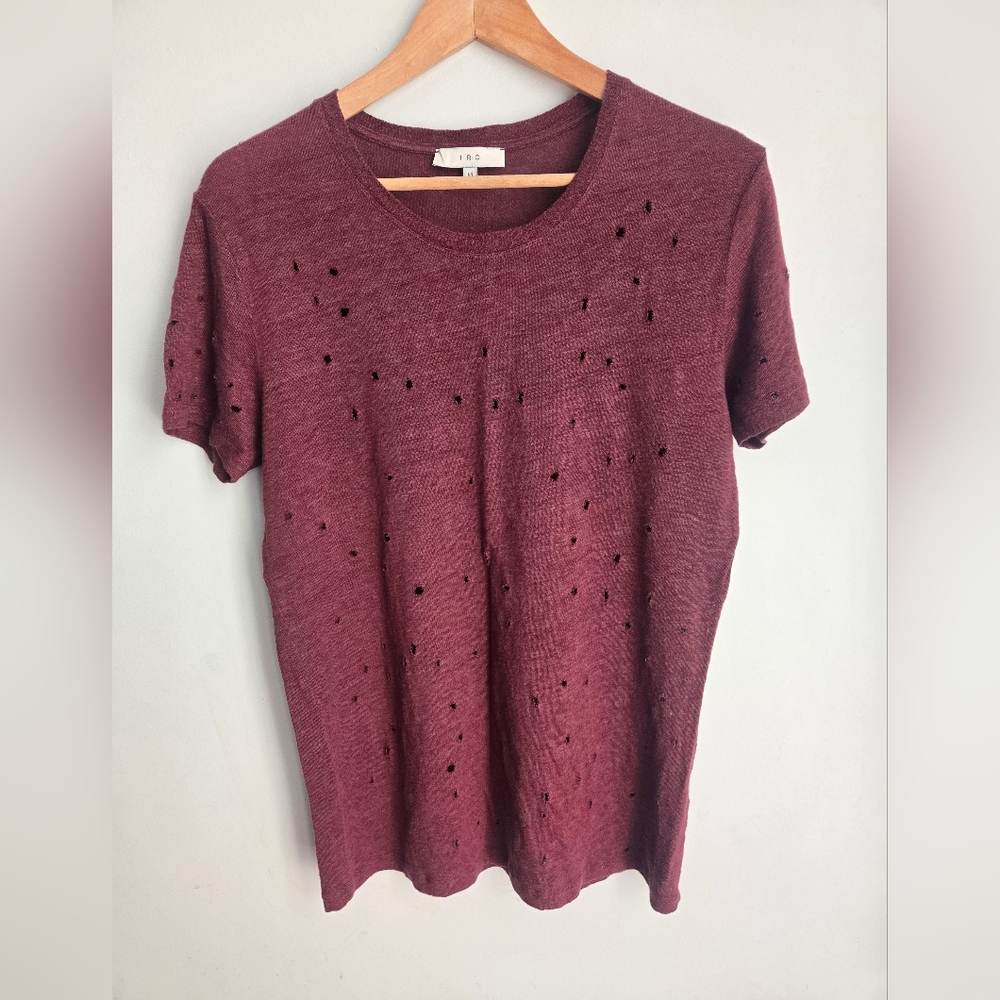 IRO Burgundy Short Sleeve 💯 Linen Tee